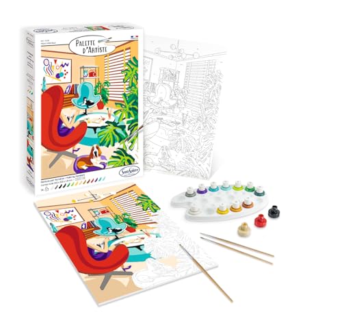 Sentosphère Künstlerpalette – Mein Interieur – Acrylfarbe – entspannende Kreation – Erwachsene – 14 bis 16 Farben – Leinwand laminiert (25 x 32,5 x 1,8 cm) – Kreativset – hergestellt in Frankreich von Sentosphere
