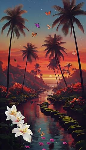 5D Sunset Beach Blüten Diamond Painting Runder Steine 40x90cm,Diamond Painting Set für Erwachsene Anfänger Strass Stickerei Diamant Painting Bilder Crystal Art Bastelset von Senyanr