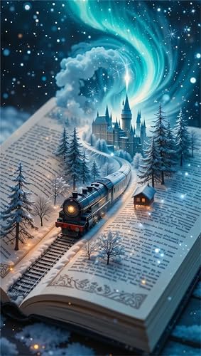 Diamond Painting Groß XXL 100x210cm Eckige Steine,Aurora Castle Zug 5D Diamant Painting Set Für Erwachsene DIY Kristall Strass Stickerei Set für Wohnzimmer Dekoration von Senyanr