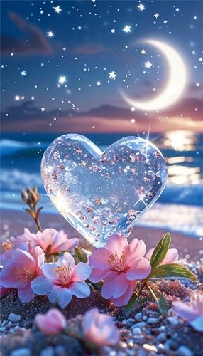 Diamond Painting Groß XXL 70x150cm Eckige Steine,Mondblumen Strand 5D Diamant Painting Set Für Erwachsene DIY Kristall Strass Stickerei Set für Wohnzimmer Dekoration von Senyanr