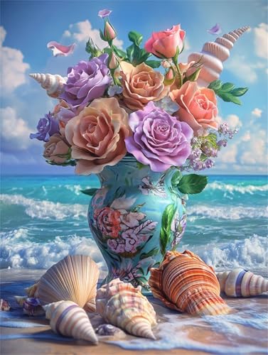 Malen Nach Zahlen Erwachsene Ohne Rahmen,Vase Shell malen nach zahlen Set mit Pinseln und Acrylpigment,Paint by Numbers DIY Handgemalt Ölgemälde Leinwand kits für Home Décor 40x50cm von Senyanr