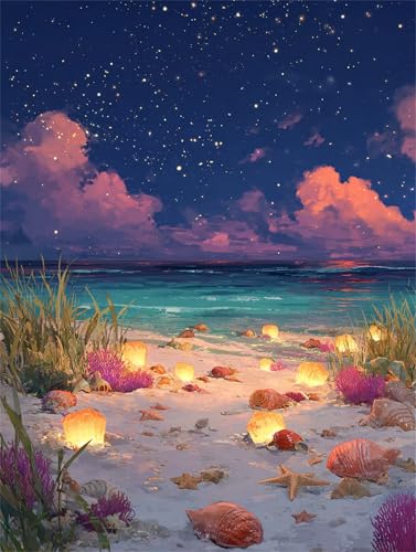Malen Nach Zahlen Erwachsene mit Rahmen,Strandmuscheln malen nach zahlen Set mit Pinseln und Acrylpigment,Paint by Numbers DIY Handgemalt Ölgemälde Leinwand kits für Home Décor 55x70cm von Senyanr