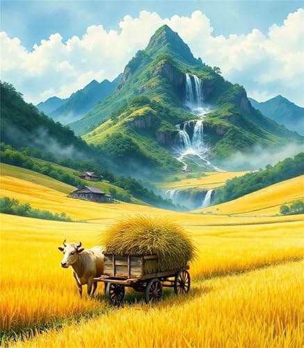 Malen Nach Zahlen für Erwachsene Anfänge Bäche Felder,Paint by Numbers for Adult,DIY malen nach zahlen kits auf Leinwand mit Pinseln Acrylmalerei Kunsthandwerk für Zuhause 30x40cm(Ohne Rahmen) von Senyanr