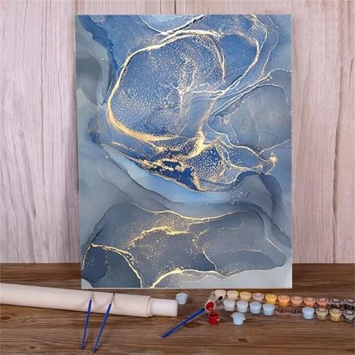 Malen Nach Zahlen für Erwachsene Grau Blau Gold,DIY Handgemalt Ölgemälde Leinwand Set,mit Pinseln und Acrylfarben Paint by Numbers Kits für Home Dekor Geschenk (Ohne Rahmen) 30x40cm von Senyanr