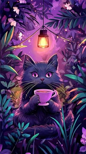 Senyanr 5D Kaffee Katze Diamond Painting Eckige Steine 30x70cm,Diamond Painting Set für Erwachsene Anfänger Strass Stickerei Diamant Painting Bilder Crystal Art Bastelset von Senyanr