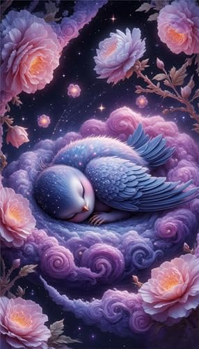 Senyanr 5D Lila Jungvogel Diamond Painting Runder Steine 50x110cm,Diamond Painting Set für Erwachsene Anfänger Strass Stickerei Diamant Painting Bilder Crystal Art Bastelset von Senyanr