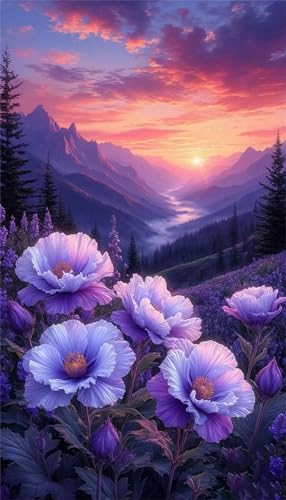 Senyanr 5D Mountain River Blüten Diamond Painting Eckige Steine 70x150cm,Diamond Painting Set für Erwachsene Anfänger Strass Stickerei Diamant Painting Bilder Crystal Art Bastelset von Senyanr