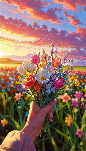 Senyanr 5D Sonnenaufgangs-Blumenstrauß Diamond Painting Runder Steine 40x90cm,Diamond Painting Set für Erwachsene Anfänger Strass Stickerei Diamant Painting Bilder Crystal Art Bastelset von Senyanr