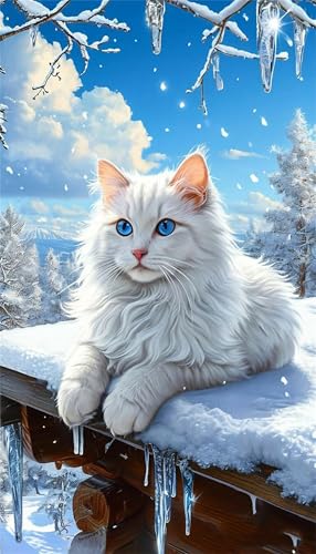 Senyanr 5D Winter Rooftop Katzen Diamond Painting Runder Steine 70x150cm,Diamond Painting Set für Erwachsene Anfänger Strass Stickerei Diamant Painting Bilder Crystal Art Bastelset von Senyanr