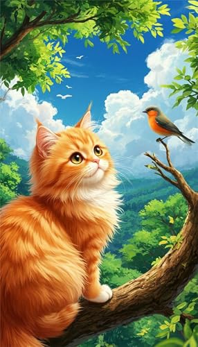 Senyanr 60x130cm Diamond Painting Erwachsene Ast Katze Vögel,DIY Round Vollbohrer diamond painting groß Mosaik Diamant Kunst Stickerei Kreuzstich Bilder,Geschenk Wanddekoration von Senyanr