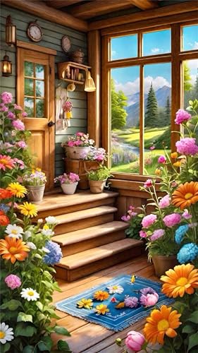 Senyanr Diamond Painting Groß XXL 100x210cm Runder Steine,Blumenzimmer Hain 5D Diamant Painting Set Für Erwachsene DIY Kristall Strass Stickerei Set für Wohnzimmer Dekoration von Senyanr