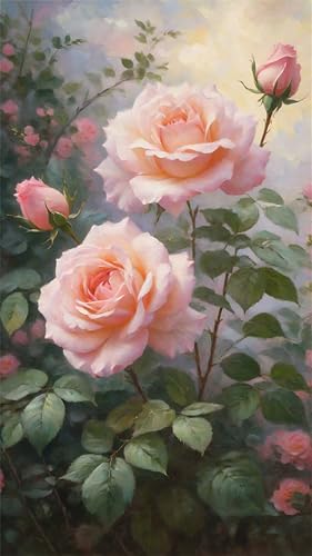 Senyanr Diamond Painting Groß XXL 50x110cm Eckige Steine,Rosa Rose 5D Diamant Painting Set Für Erwachsene DIY Kristall Strass Stickerei Set für Wohnzimmer Dekoration von Senyanr