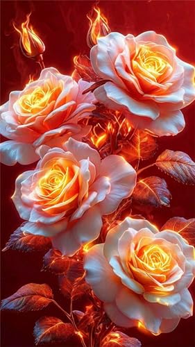 Senyanr Diamond Painting Groß XXL 60x130cm Runder Steine,Flammende Blume 5D Diamant Painting Set Für Erwachsene DIY Kristall Strass Stickerei Set für Wohnzimmer Dekoration von Senyanr