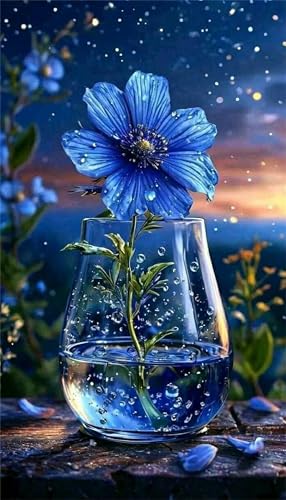 Senyanr Diamond Painting Groß XXL 70x150cm Eckige Steine,Wasser Blaue Blume 5D Diamant Painting Set Für Erwachsene DIY Kristall Strass Stickerei Set für Wohnzimmer Dekoration von Senyanr