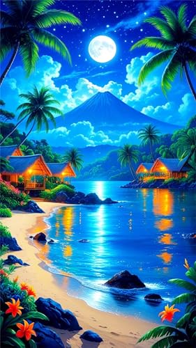 Senyanr Diamond Painting Groß XXL 80x170cm Runder Steine,Berg Blaues Meer 5D Diamant Painting Set Für Erwachsene DIY Kristall Strass Stickerei Set für Wohnzimmer Dekoration von Senyanr