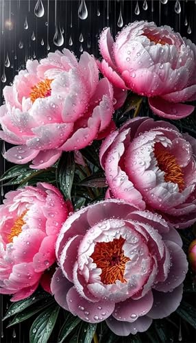 Senyanr Diamond Painting Groß XXL 90x190cm Eckige Steine,Rosa Pfingstrose Regen 5D Diamant Painting Set Für Erwachsene DIY Kristall Strass Stickerei Set für Wohnzimmer Dekoration von Senyanr