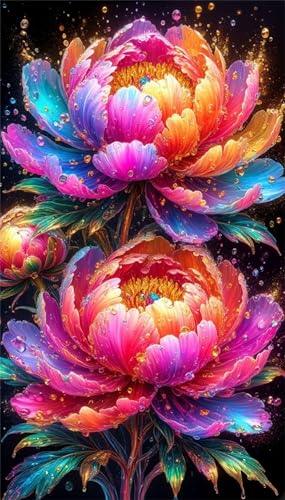 Senyanr Diamond Painting Groß XXL 90x190cm Runder Steine,Bunte Pfingstrosen 5D Diamant Painting Set Für Erwachsene DIY Kristall Strass Stickerei Set für Wohnzimmer Dekoration von Senyanr