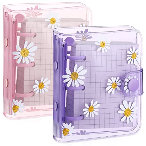 2 Sets Mini Transparent 3 Ringbuchhüllen mit Innenpapier Mini Binder Gänseblümchen PVC Notizbuch Notizbuch mit 3 Ringen Schutzfolie für Runde Ringordner für Tagebuch von Sepamoon