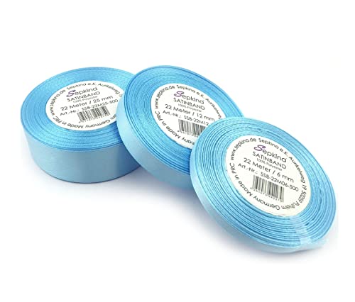Sepkina Set 6 12 und 25 mm 3 Rollen Satinband Schleifenband Dekoband Band Bastelband Geschenkband Nähband Zierband Satin Babyblau Blau Hellblau Sepkina Set 6 12 und 25 mm 3 Rollen Satinband Schleifenband Dekoband Band Bastelband Geschenkband Nähband Zierband Satin Babyblau Blau Hellblau von Sepkina