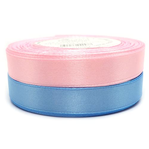 Set 2 Farben Satinband Schleifenband Dekoband Band Bastelband Geschenkband Nähband Zierband Satin Baby Rosa Blau (12 mm) von Sepkina