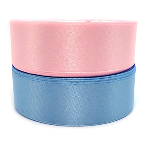 Set 2 Farben Satinband Schleifenband Dekoband Band Bastelband Geschenkband Nähband Zierband Satin Baby Rosa Blau (25 mm) von Sepkina