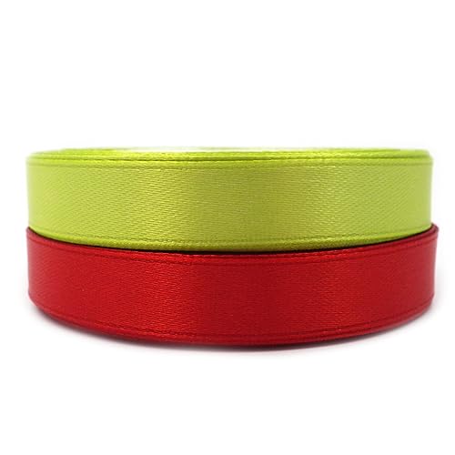 Set 2 Farben Satinband Schleifenband Dekoband Band Bastelband Zierband Satin Rot und Hellgrün (12 mm/Breite) von Sepkina