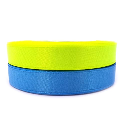Set 2 Farben Satinband Schleifenband Dekoband Band Bastelband Zierband Satin Ukraine Aquablau und Neongelb (12 mm/Breite) von Sepkina