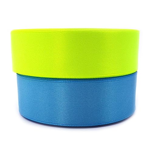 Set 2 Farben Satinband Schleifenband Dekoband Band Bastelband Zierband Satin Ukraine Aquablau und Neongelb (25 mm/Breite) von Sepkina