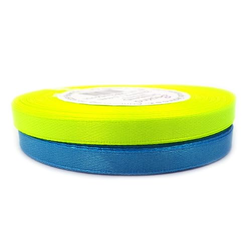 Set 2 Farben Satinband Schleifenband Dekoband Band Bastelband Zierband Satin Ukraine Aquablau und Neongelb (6 mm/Breite) von Sepkina