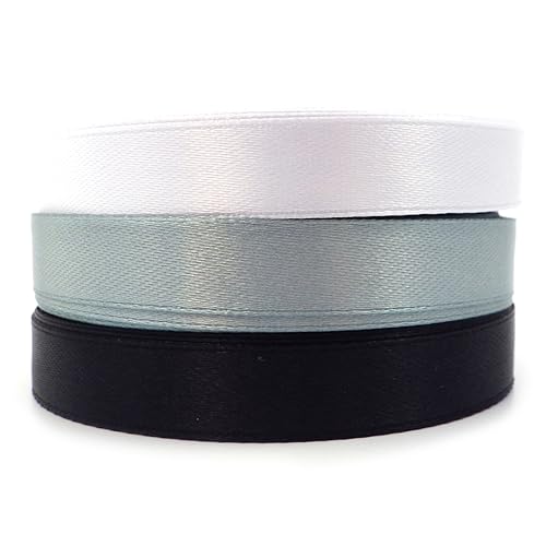 Set 3 Farben Black white Silver Satinband Schleifenband Dekoband Band Bastelband Zierband Satin Schnee-Weiss Schwarz Silber (12 mm/Breite) von Sepkina