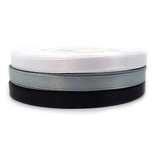 Set 3 Farben Black white Silver Satinband Schleifenband Dekoband Band Bastelband Zierband Satin Schnee-Weiss Schwarz Silber (6mm / Breite) von Sepkina