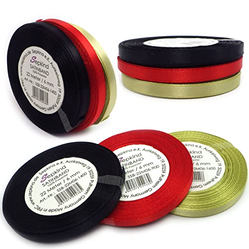 Set Deutschland Satinband Schleifenband Dekoband Band Bastelband Zierband Satin Schwarz Rot Gold (6 mm, Schwarz Rot Gold) von Sepkina