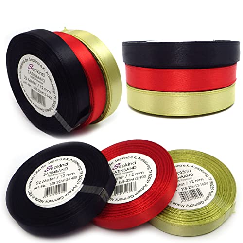 Set Deutschland Satinband Schleifenband Dekoband Band Bastelband Zierband Satin Schwarz Rot Gold (12 mm, Schwarz Rot Gold) von Sepkina