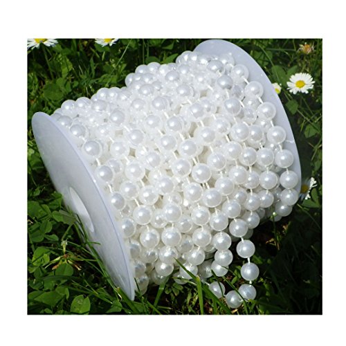 Set Perlenband Perlenkette Perlengirlande Perlenschnur Weihnachten Advent Hochzeit Deko Tischdeko Meterware 6mm (S-P8-01-Snowwhite-10m) von Sepkina