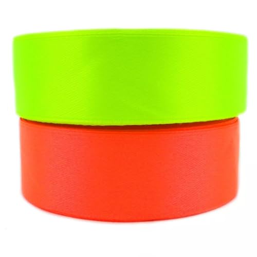 Set zwei Farben Neongelb und Neonorange Satinband Neon Schleifenband Dekoband Band Bastelband Zierband Satin Set (25 mm) von Sepkina