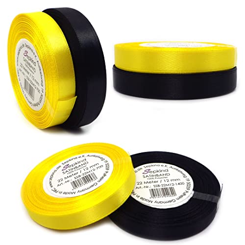 Set zwei Farben Schwarz und Gelb Satinband Schleifenband Dekoband Band Bastelband Zierband Satin (12 mm) von Sepkina