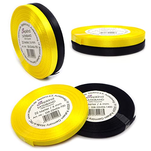 Set zwei Farben Schwarz und Gelb Satinband Schleifenband Dekoband Band Bastelband Zierband Satin (6 mm) von Sepkina