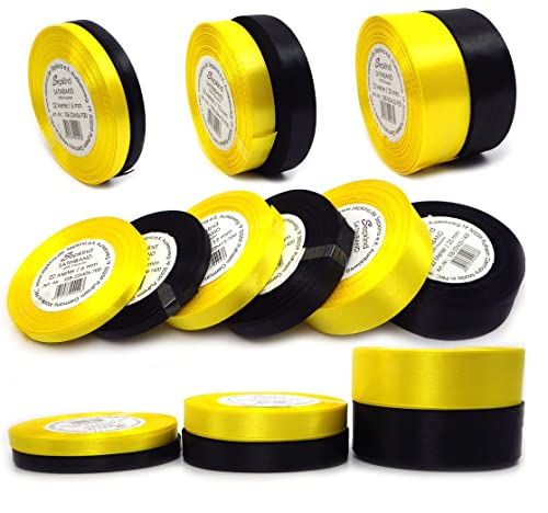 Set zwei Farben Schwarz und Gelb Satinband Schleifenband Dekoband Band Bastelband Zierband Satin Set (6-12-25 mm) von Sepkina
