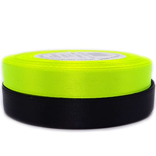 Set zwei Farben Schwarz und Neon Gelb Neon Neongelb Satinband Schleifenband Dekoband Band Bastelband Zierband Satin (12 mm) von Sepkina