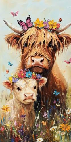 5D DIY Diamond Painting Kits for Adults, Hochland Kuh Schmetterling Vollbohrer Diamant Bilder mit Zubehör für Anfänger, Strass Kristall Stickerei Leinwand Kinder Erwachsene Dekorationen 20x30cm C203 von Sepwougg