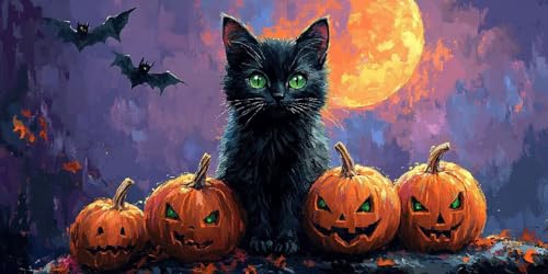 5D DIY Diamond Painting Kits for Adults, Katze Kürbis Vollbohrer Diamant Bilder mit Zubehör für Anfänger, Strass Kristall Stickerei Leinwand nach Zahlen für Kinder Erwachsene Dekorationen 20x30cm C490 von Sepwougg