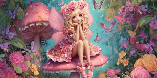 5D DIY Diamond Painting Kits for Adults, Pilz Mädchen Vollbohrer Diamant Bilder mit Zubehör für Anfänger, Strass Kristall Stickerei Leinwand nach Zahlen für Kinder Erwachsene Dekorationen 20x30cm C549 von Sepwougg