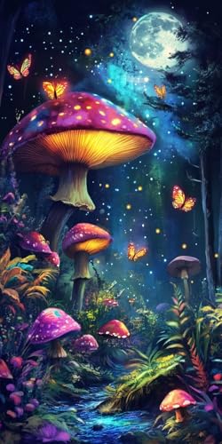 5D DIY Diamond Painting Kits for Adults, Pilze Mond Vollbohrer Diamant Bilder mit Zubehör für Anfänger, Strass Kristall Stickerei Leinwand nach Zahlen für Kinder Erwachsene Dekorationen 70x90cm C552 von Sepwougg