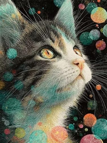 Diamond Painting Erwachsene Katze Blase Diamant Painting Bilder Full Drill, Diamants Strass Kristall Stickerei Leinwand, Daimant Malerei Kinder Bastelset für Geschenk und Als Wanddeko 70x90cm Z-573 von Sepwougg