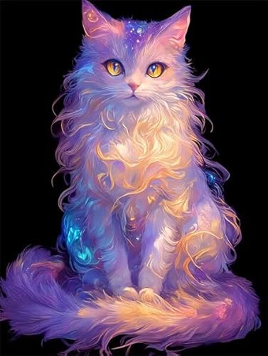 Diamond Painting Erwachsene Katze Blitz Diamant Painting Bilder Full Drill, Diamants Strass Kristall Stickerei Leinwand, Daimant Malerei Kinder Bastelset für Geschenk und Als Wanddeko 80x110cm Z-576 von Sepwougg