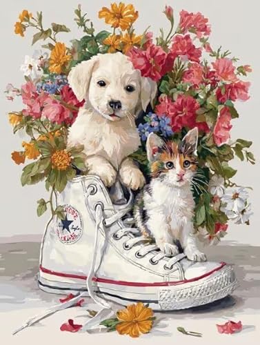Diamond Painting Erwachsene Katze Blumen Diamant Painting Bilder Full Drill, Diamants Strass Kristall Stickerei Leinwand, Daimant Malerei Kinder Bastelset für Geschenk und Als Wanddeko 80x110cm Z-562 von Sepwougg