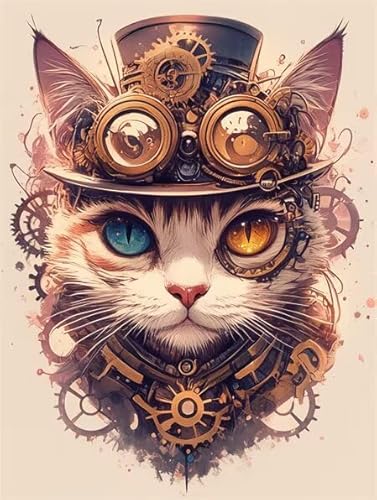 Diamond Painting Erwachsene Katze Brille Diamant Painting Bilder Full Drill, Diamants Strass Kristall Stickerei Leinwand, Daimant Malerei Kinder Bastelset für Geschenk und Als Wanddeko 40x50cm Z-594 von Sepwougg