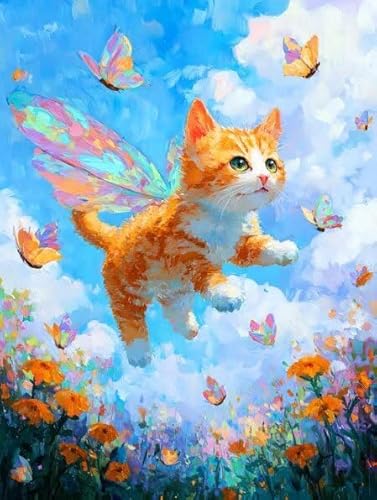 Diamond Painting Erwachsene Katze Himmel Diamant Painting Bilder Full Drill, Diamants Strass Kristall Stickerei Leinwand, Daimant Malerei Kinder Bastelset für Geschenk und Als Wanddeko 80x110cm Z-578 von Sepwougg