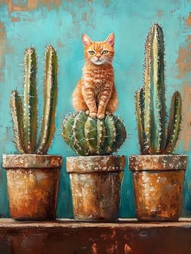 Diamond Painting Erwachsene Katze Kaktus Diamant Painting Bilder Full Drill, Diamants Strass Kristall Stickerei Leinwand, Daimant Malerei Kinder Bastelset für Geschenk und Als Wanddeko 80x110cm Z-590 von Sepwougg