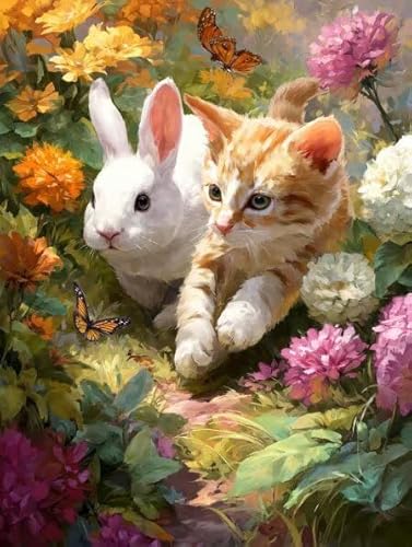 Diamond Painting Erwachsene Katze Kaninchen Diamant Painting Bilder Full Drill, Diamants Strass Kristall Stickerei Leinwand, Daimant Malerei Kinder Bastelset Geschenk und Als Wanddeko 100x130cm Z-588 von Sepwougg